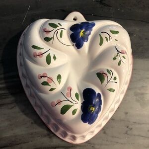 Marzia Ceramic Italian Pottery Heart Shaped Pudding Mold Kitchen Decor Floral